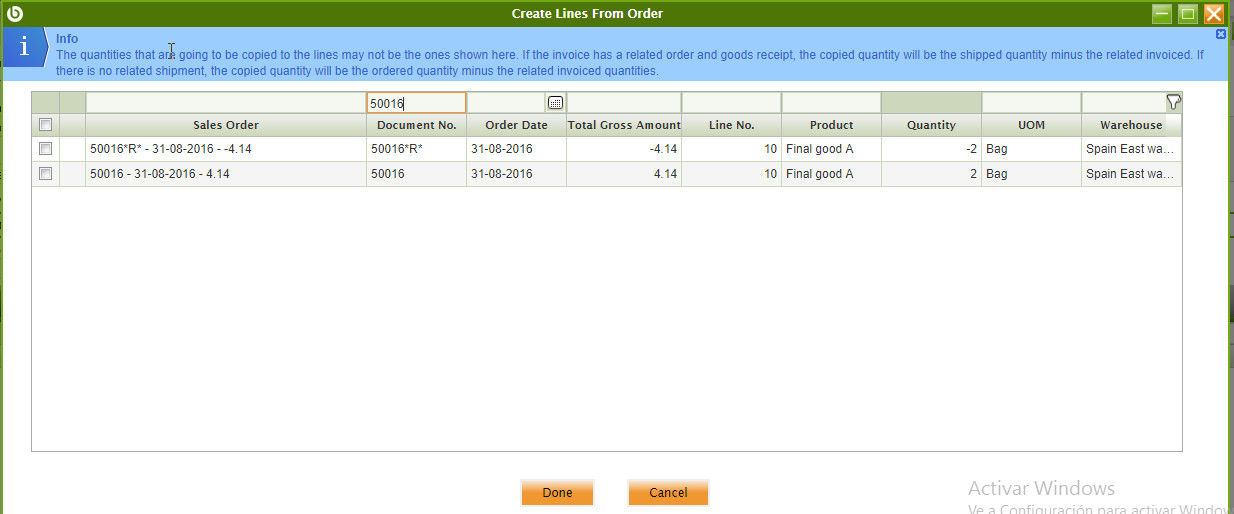 Filtering in Create Invoice Lines From Order P&E